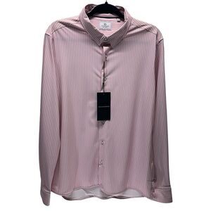 7 Diamonds Shirt Men Medium Striped 4-Way Stretch Camden Long Sleeve Button Up